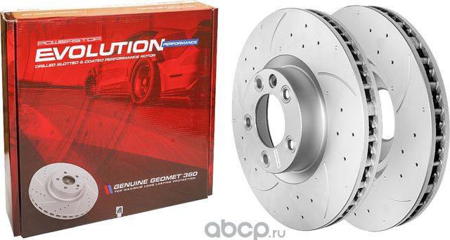 Передний тормозной диск Evolution с перфорацией и насечками, в покрытии GEOMET P (Powerstop). Артикул EBR851