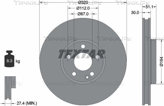 Тормозной диск Textar Pro передний для Mercedes-Benz B-Класс II (W246) 2011-2018. Артикул 92258003