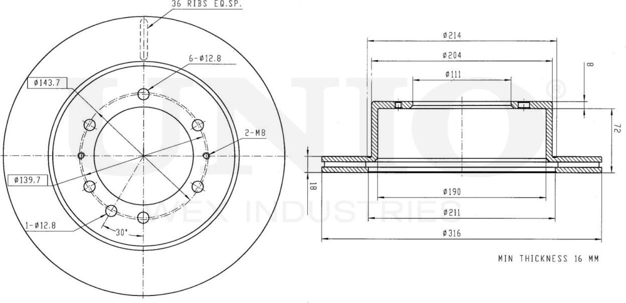 Диск тормозной (Unio). Артикул BRD-20390