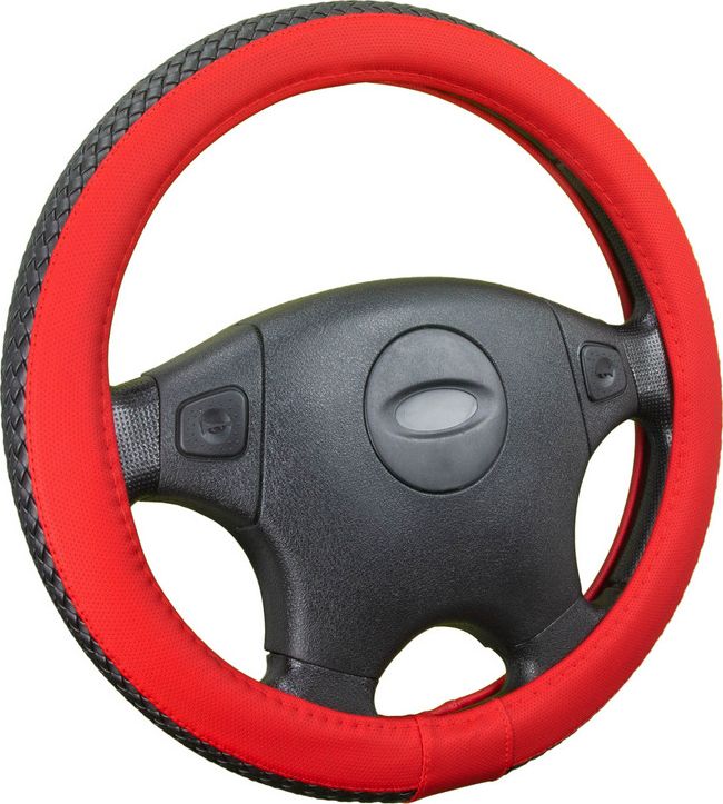 Оплётка на руль CarFashion Braid (размер M, экокожа, цвет ЧЕРНЫЙ/КРАСНЫЙ). Артикул 31554
