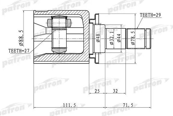 Шрус внутренний (граната) Patron. Артикул PCV1358