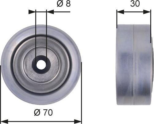Направляющий (ведущий) ролик приводного поликлинового ремня Gates (Металл). Артикул T36386