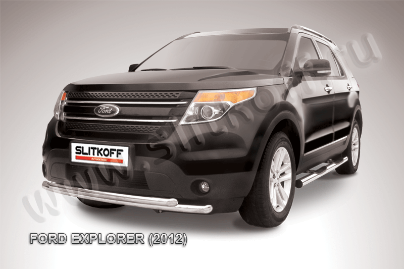 Защита Slitkoff переднего бампера d57/57 двойная для Ford Explorer V 2012-2015. Артикул FEX003