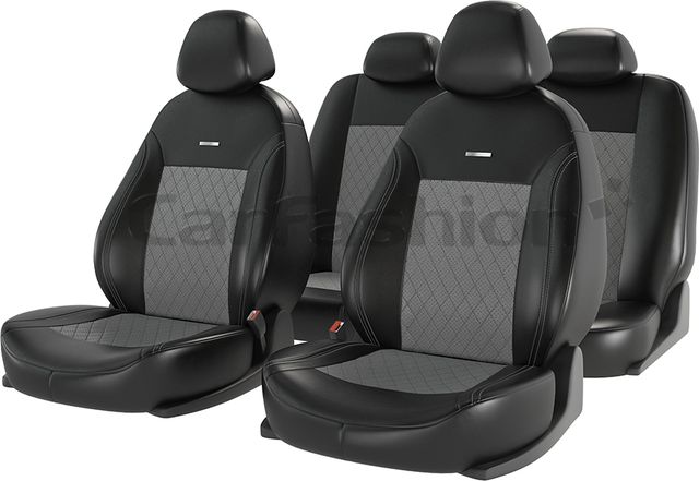 Чехлы универсальные CarFashion Atom Leather Ромб на сидения авто, цвет Черный/Серый/Серый. Артикул 11126