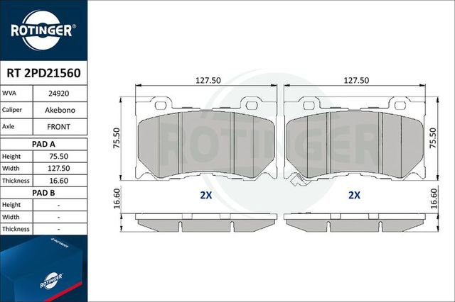 Тормозные колодки Rotinger. Артикул RT 2PD21560