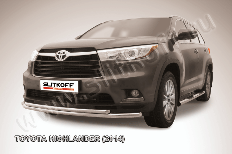 Защита Slitkoff переднего бампера d57/42 двойная для Toyota Highlander II 2014-2026. Артикул THI14-002