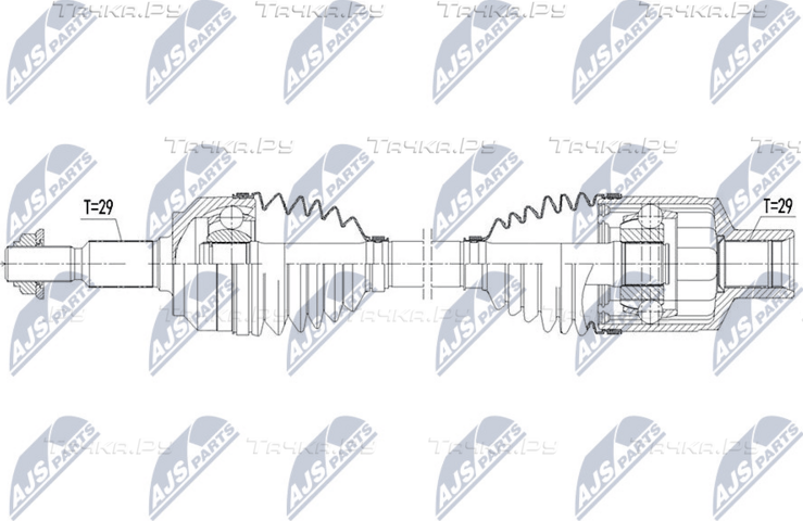Полуось (привод в сборе, приводной вал) NTY передняя правая для Jeep Grand Cherokee III (WK) 2004-2010. Артикул NPW-CH-066