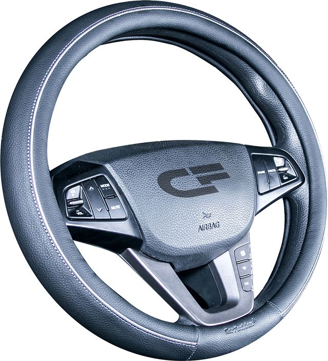 Оплётка на руль CarFashion Tiltan (размер M, экокожа, цвет ЧЕРНЫЙ/СЕРЫЙ). Артикул 31433