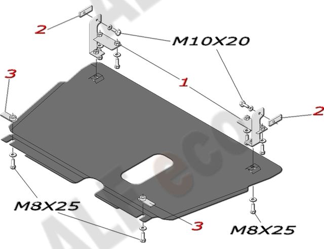 Защита алюминиевая Alfeco для картера и КПП Toyota Vitz II XP 90 2WD 2005-2011. Артикул ALF.24.58al