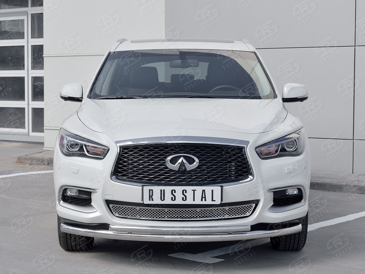 Защита RusStal переднего бампера d63/d42 (дуга) для Infiniti QX60 2016-2026. Артикул IQXZ-002676