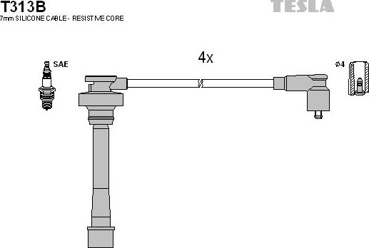 Высоковольтные провода (провода зажигания) (комплект) Tesla. Артикул T313B