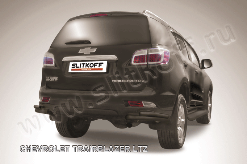 Защита Slitkoff задняя d57/42 уголки двойные ЧЕРНАЯ матовая для Chevrolet TrailBlazer II 2012-2016. Артикул CHTB12-016B