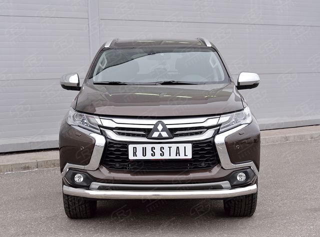 Защита RusStal переднего бампера d76 секция для Mitsubishi Pajero Sport III 2016-2020. Артикул MPJSZ-002481