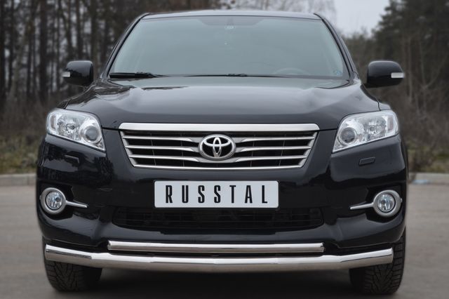 Защита RusStal переднего бампера d76 (секции) d42 (дуга) для Toyota RAV4 III (обычная база) 2010-2012. Артикул TRZ-100504