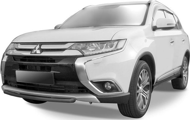 Защита Slitkoff переднего бампера d57 короткая для Mitsubishi Outlander III 2015-2026 Черная. Артикул MOUT15-004B