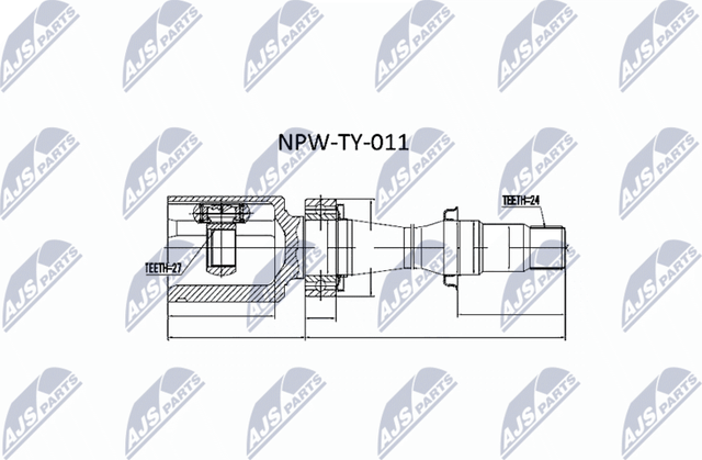 Шрус внутренний (граната) NTY передний правый для Toyota RAV4 IV (CA40) 2012-2019. Артикул NPW-TY-011