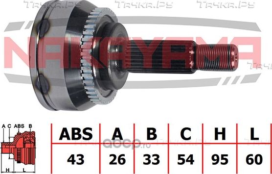 ШРУС внешн. к-кт MITSUBISHI Carisma 95-06, Space Star 98- (26x33x155x54 ABS 43) (Nakayama). Артикул NJ449NY