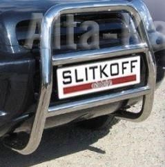 Кенгурятник Slitkoff d57 высокий ЧЕРНЫЙ матовый для Hyundai Tucson I 2004-2009. Артикул HT004B
