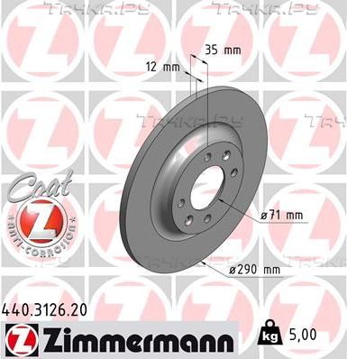 Тормозной диск Zimmermann Coat Z задний для Citroen DS5 2011-2015. Артикул 440.3126.20