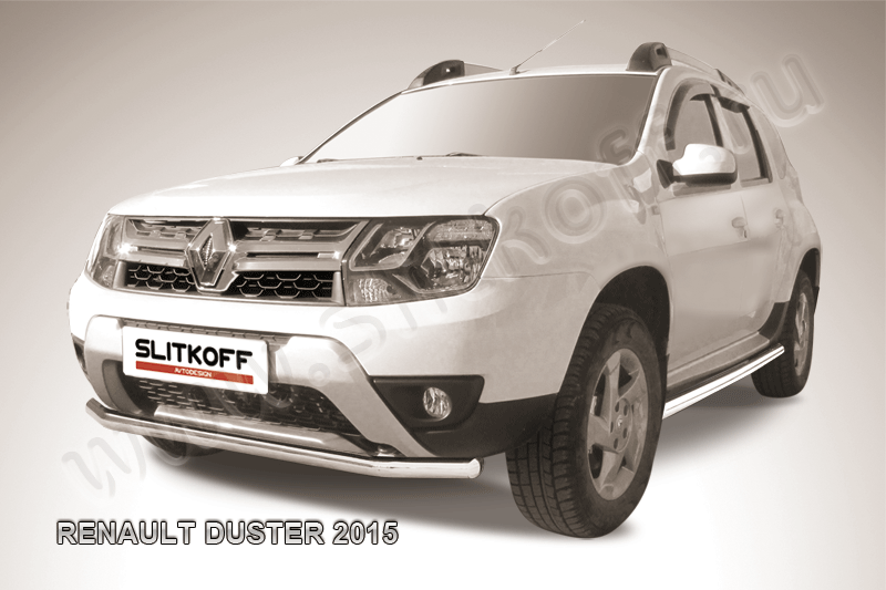 Защита Slitkoff переднего бампера d57 для Renault Duster I рестайлинг 2015-2020. Артикул RD15003