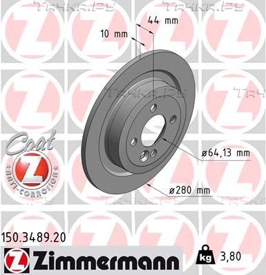 Тормозной диск Zimmermann Coat Z задний для MINI Clubman I (R55) 2007-2014. Артикул 150.3489.20