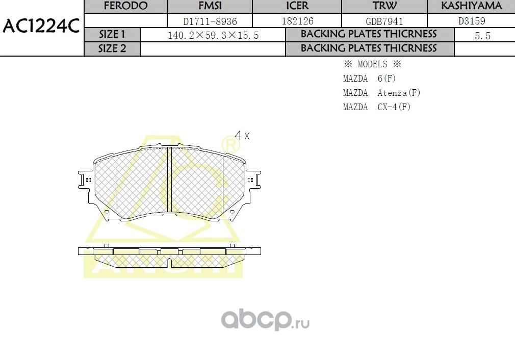 Тормозные колодки ANCHI AC1224C Anchi. Артикул AC1224C