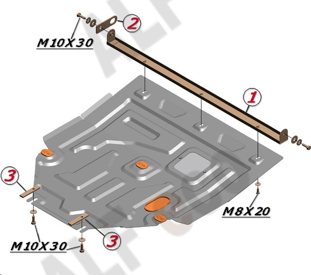 Защита алюминиевая Alfeco для картера и КПП Geely Emgrand 7 рестайлинг 2018-2026. Артикул ALF.08.16 AL4
