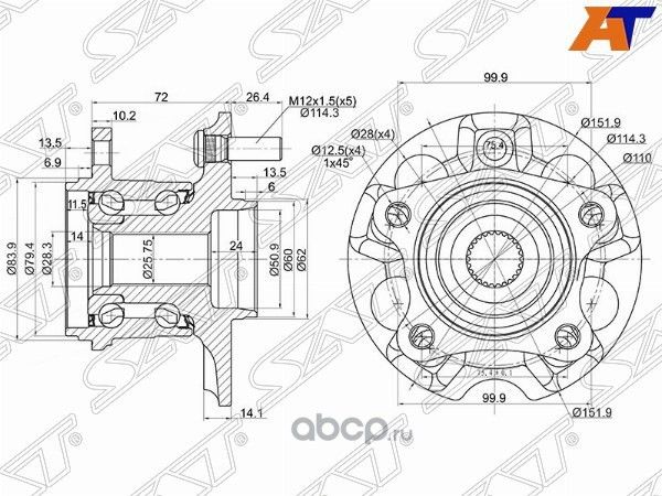 Ступичный узел RR TOYOTA KLUGERHARRIER CU25,CU3 (SAT). Артикул ST4241048041