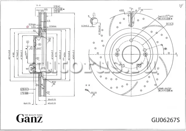 Диск тормозной передний перфорированный PRO-Line с покрытием (компл.2 шт) HYUNDA (Ganz). Артикул GIJ06267S
