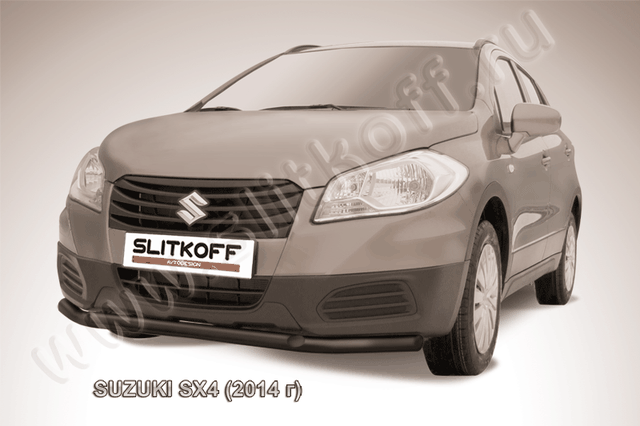 Защита Slitkoff переднего бампера d57/42 двойная ЧЕРНАЯ матовая для Suzuki SX4 II 2014-2026. Артикул SSX4-14-002B