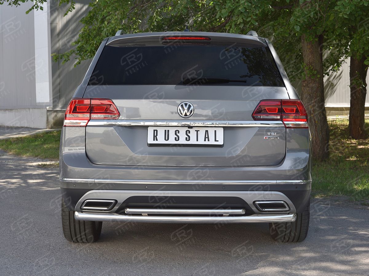 Защита РусCталь заднего бампера d63 дуга-d42 дуга для Volkswagen Teramont 2017-2026. Артикул VTMZ-003000