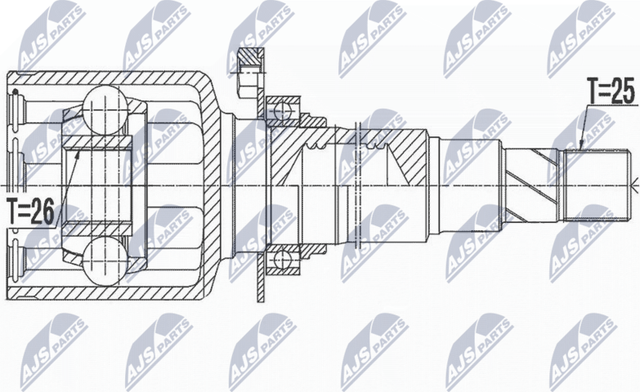 Шрус внутренний (граната) NTY передний правый для Fiat Bravo II 2007-2014. Артикул NPW-FT-052
