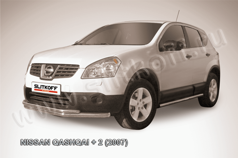 Защита Slitkoff переднего бампера d57/42 двойная длинная для Nissan Qashqai+2 2008-2010. Артикул NIQ2005