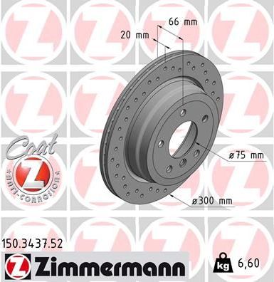 Тормозной диск Zimmermann Sport Coat Z задний для BMW 1 I (E81/E82/E87/E88) 2005-2011. Артикул 150.3437.52