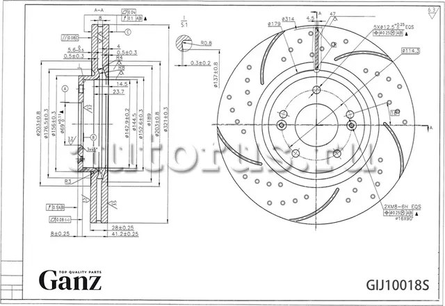 Диск тормозной передний перфорированный PRO-Line с покрытием (компл.2 шт) HYUNDA (Ganz). Артикул GIJ10018S