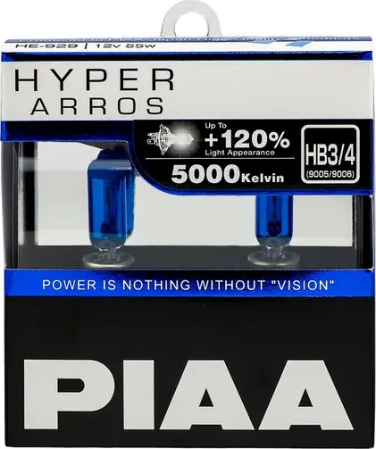 Лампа 12V HB3/HB4 60W +120% P20d 5000K бокс (2шт.) HYPER ARROS PIAA. Артикул HE929HB3HB4