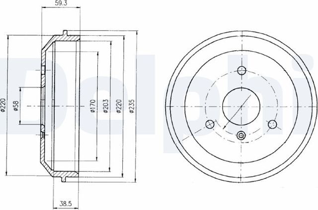 Тормозной барабан Delphi для Smart Fortwo I (W450) 1998-2007. Артикул BF465