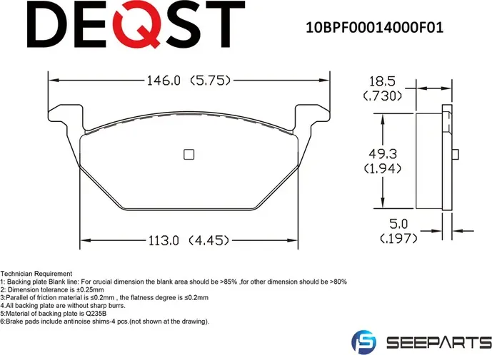 Колодки тормозные () (Deqst). Артикул 10BPF00014000