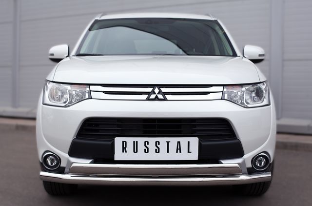 Защита RusStal переднего бампера d63 (секции) d75х42 (дуга) Mitsubishi Outlander III 2014-2026. Артикул MORZ-001890