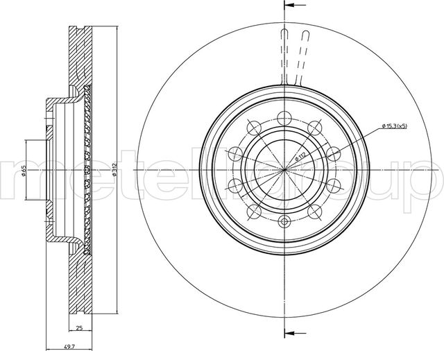 Тормозной диск Metelli передний для Audi A3 II (8P) 2003-2013. Артикул 23-0840C