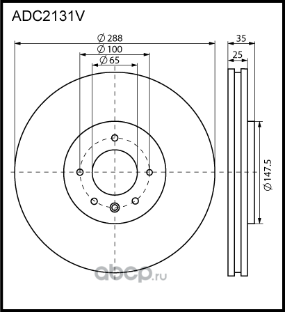 ADC2131V_диск тормозной передний!/ Audi A3, VW Bora/Golf 1.8T/2.3/1.9TDi 96 (Allied Nippon). Артикул ADC2131V