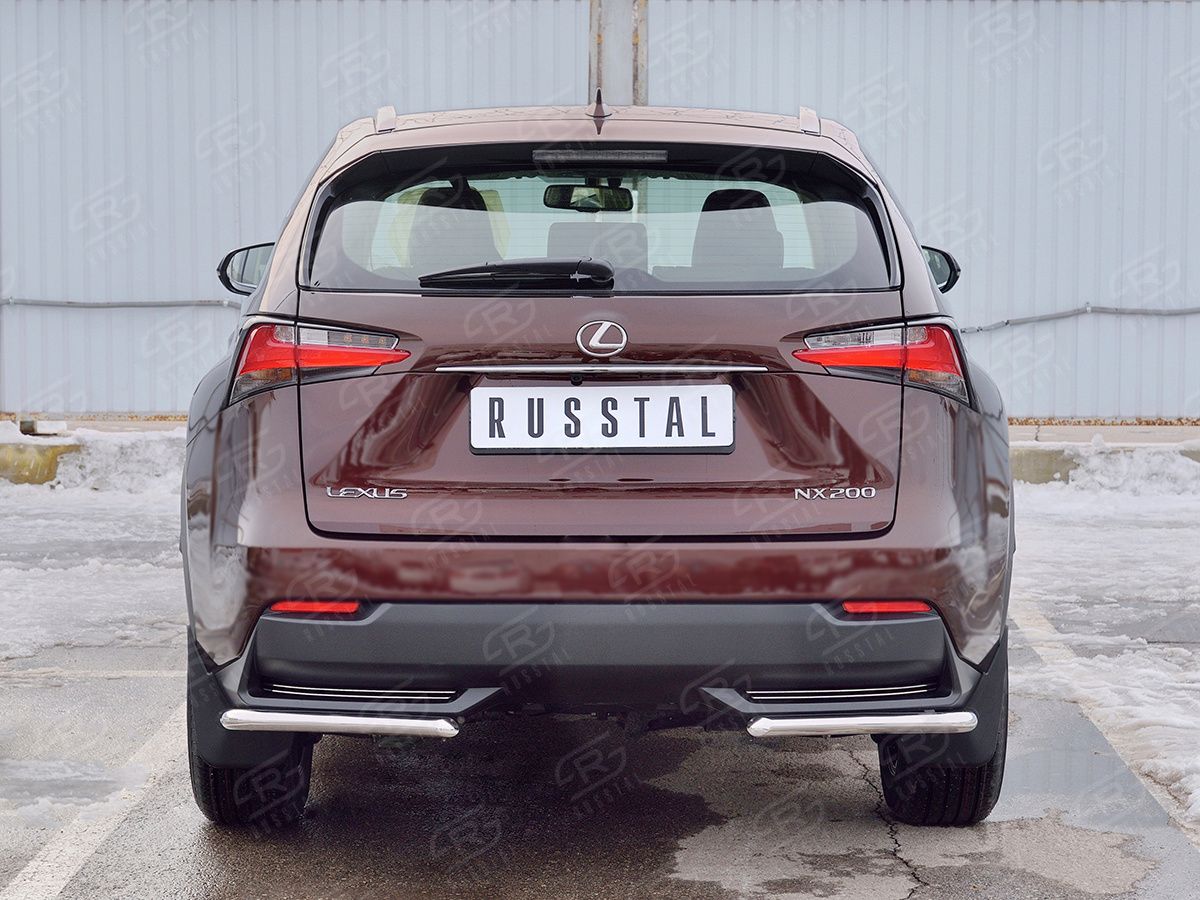 Защита RusStal заднего бампера уголки d42 секции для Lexus NX200 2014-2017 (кроме F-Sport). Артикул LNXZ-002587