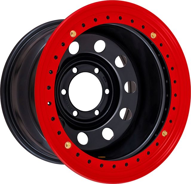 Колёсный диск OFF-ROAD Wheels усиленный стальной черный 6x139,7 10xR16 d110 ET-44 с бедлоком (красный) для Mitsubishi L400 1995-2006. Артикул 1610-63910BL-44 BD-R