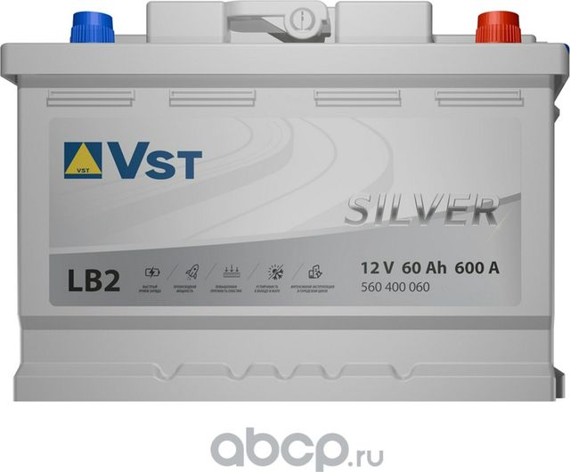 АКБ VST SILVER 6СТ-60.0 A/h LB2 (-/+) 12V 600A EN 242x175х175 / 560 400 060 VST. Артикул 560400060
