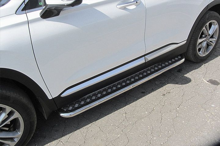 Пороги Slitkoff труба d57 с листом для Hyundai Santa Fe IV 2018-2026. Артикул HSFT18-004