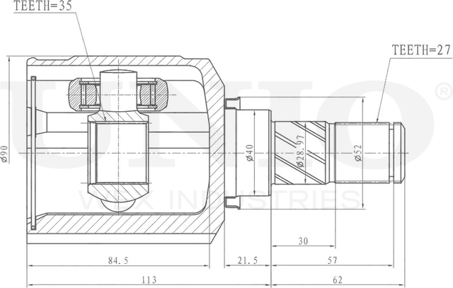 ШРУС внутренний (Unio). Артикул CVJ-30153