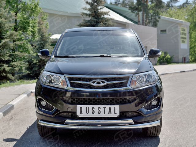 Защита RusStal переднего бампера d63 секция-75х42 дуга для Chery Tiggo 5 2014-2016. Артикул CT5Z-002261