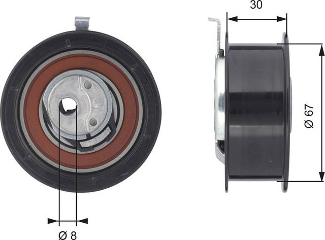 Натяжной ролик (натяжитель) ремня ГРМ Gates PowerGrip® для Ford Galaxy I 1995-2006. Артикул T43069