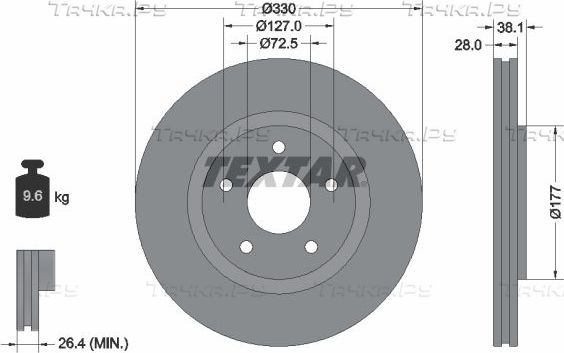 Тормозной диск Textar Pro+ передний для Chrysler Grand Voyager V 2007-2026. Артикул 92278905
