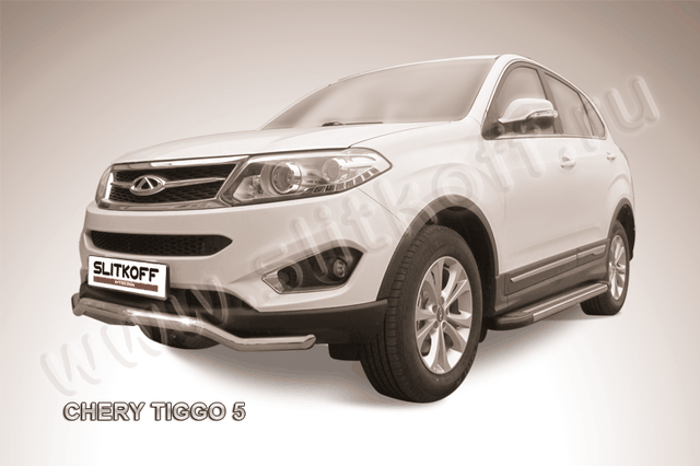 Защита Slitkoff переднего бампера d57 Волна для Chery Tiggo 5 2014-2020. Артикул CT5-001